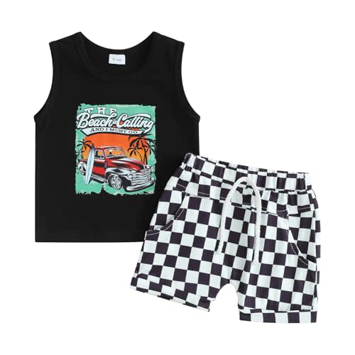Toddler Baby Boy Clothes Sleeveless Tank Tops + Striped Print Jogger Shorts with Pockets 2Pcs Summer Outfits