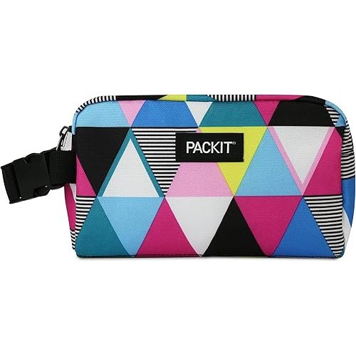 PackIt Freezable Snack Box, Triangle Stripes, Built with ECOFREEZE Technology, Collapsible, Reusable, Zip Closure with Buckle Handle, Great for All Ages and Fresh Snacks on the go