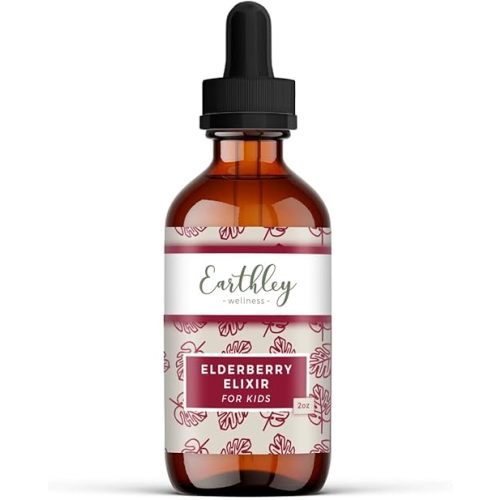 Earthley Wellness Elderberry Elixir Drops, Herbal Elderberry Syrup Alternative, Powerful Immune & Respiratory Support, Shelf Stable with Mullein, Orange Peels, and Cloves (2oz, Kids, 120+ doses)