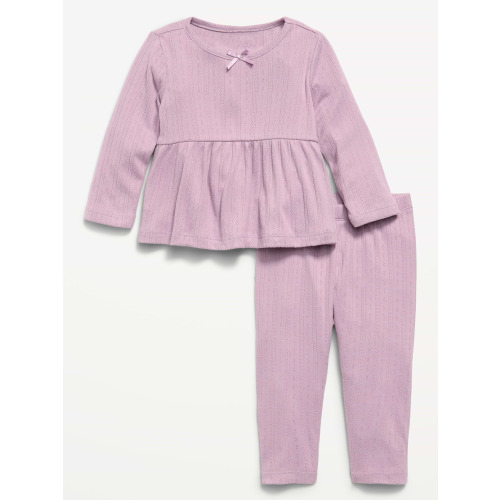 Long-Sleeve Pointelle-Knit Top and Pants Set for Baby