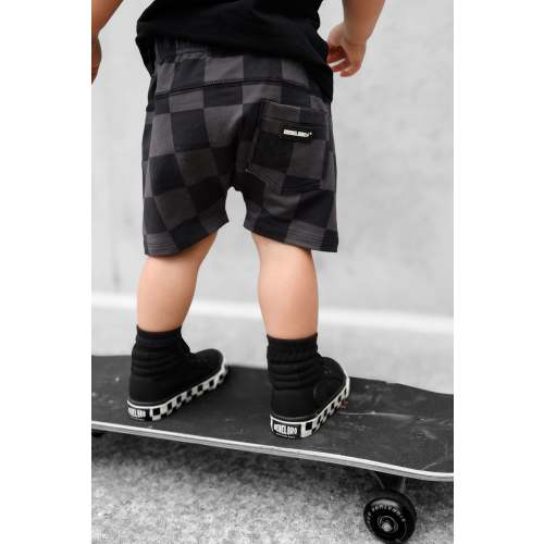 Relaxed Fit Shorts in Black + Charcoal Checkered