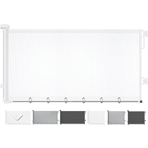 Cumbor 37-55" Retractable Baby Gates for Stairs & Doorways, Hardware Mounted Mesh Dog & Pet Gate, Easy Walk Through, One-Hand Operation, Anti-Crawl Adjustable Safety Gate for Dog, Indoor Outdoor White