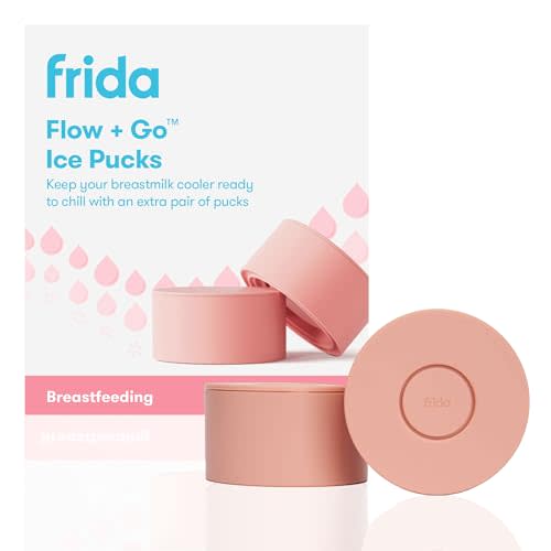 Frida Mom Flow + Go Breastmilk Cooler Bottle Ice Packs, Ice Pucks for 24hr Hold, Portable Breastmilk Cooler Packs for Travel, 2 Pack