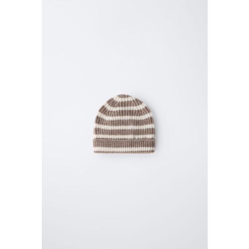 STRIPED KNIT HAT - Ecru / Brown | ZARA United States