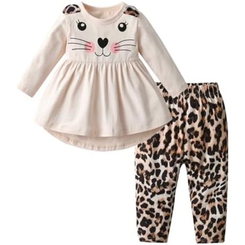 Eghunooy Baby Girls Clothes Set 2 Piece Long Sleeve Cartoon Pattern Infant Outfits