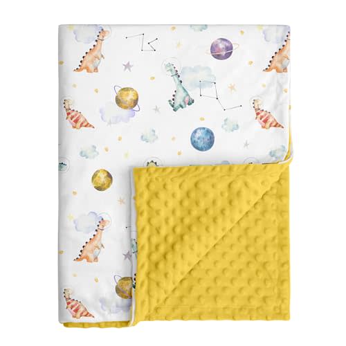 Fleece Baby Blankets for Girls & Boys, Infant Toddler Blanket | Soft Newborn Baby Minky Receiving Blanket, Dotted Backing for Nursery Crib Stroller, Double Layer, 30''x40'', Yellow Dinosaur