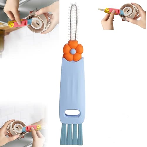 3 in 1 Cup Lid Cleaning Brush, 2025 Sealing Cover Cleaning Brush Crevice Cleaning Brush Straw Cleaner Brush Cup Cleaning Brush for Sealed Food Storage Containers with Lids (Blue, 1Pack)