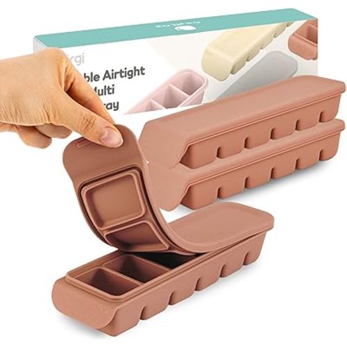 Silicone Freezer Trays with Lid, 2ea 1oz 6 Section - Leak Proof Silicone Freezer molds for Homemade Baby Food Breastmilk, Purees, Vegetables, Baby Food Jars Ice Tray with Lid BPA Free IndiePink
