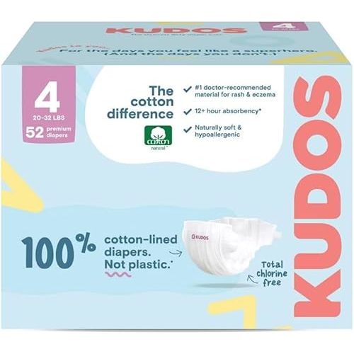 Kudos Chlorine Free Premium Diapers, Cotton-Lined, (Size 5, 44 Count)