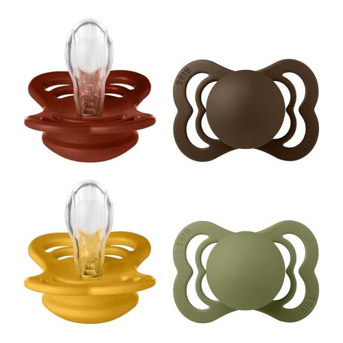 BIBS Supreme Pacifier 4-Pack, BPA Free Dummy Pacifier, Symmetrical Nipple. Silicone, Made in Denmark, Size 1 (0-6 Months), Mocha Mix