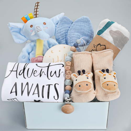 Baby Boy Gifts, Newborn Baby Gifts, Baby Gifts for Boys,Baby Boy Gift Basket,Unique Baby Gifts Basket Essential Stuff,Gender Reveal Gifts, Baby Swaddle Blanket
