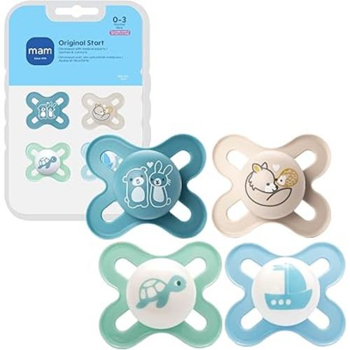 MAM Original Start Matte Baby Pacifiers 0-3 Months Newborns, BPA-Free Skin Soft Silicone Nipple, Developed with Medical Experts, Easy to Clean, 4 Count