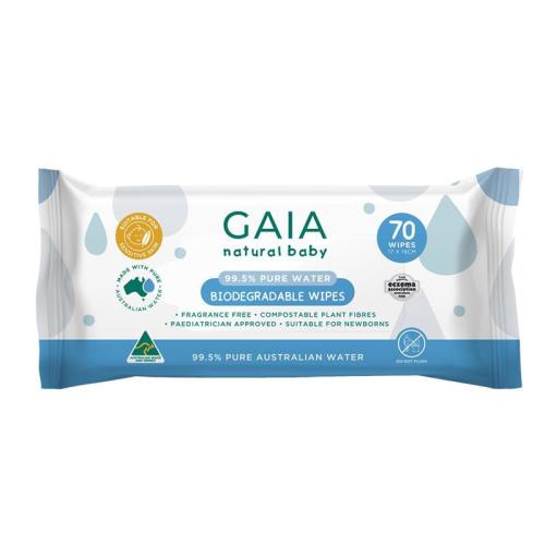 Gaia Biodegradable 99.5% Pure Water Wipes 70 Pack
