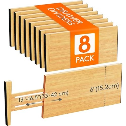 Lifewit 8 Pack 6" Bamboo Drawer Dividers