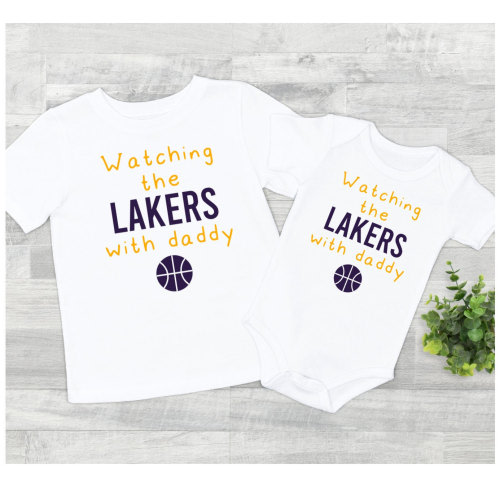 Watching the Game with Daddy Unisex Basketball Game Day Baby Bodysuit/Toddler T-Shirt, Sports Fan Gender Reveal Gift Idea