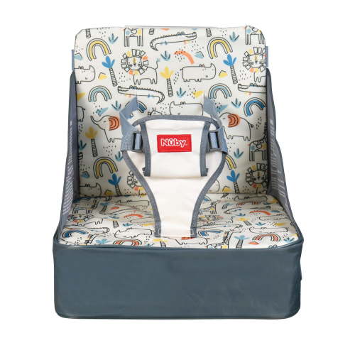 Nuby Easy-Go Lightweight High Chair Booster Seat, For 9 Months and up, Beige Safari Print
