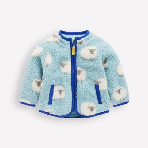 Borg Fleece-Vintage Blue Sheep | Boden USA | 6-9 Months