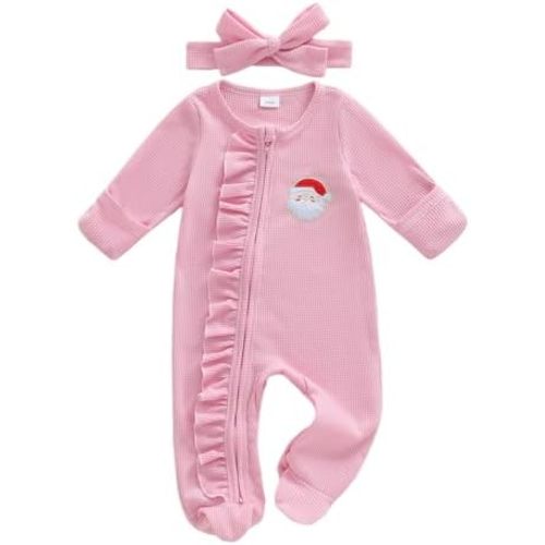 My 1st Christmas Baby Boy Outfit Santa Claus Romper Jumpsuit Striped Footie Baby's First Christmas Clothes