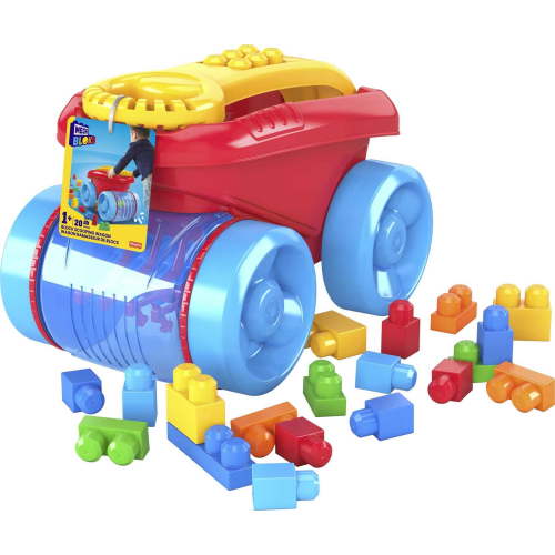 Fisher-Price MEGA BLOKS Blue Block Scooping Wagon Building Toy for Toddler (21 Pieces)