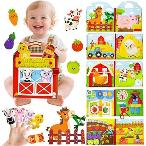 Farm Busy Book for Toddlers 1-3, Busy Book for Toddlers 3-5,Barn Animals Quiet Books with Finger Puppets, Montessori Portable Travel Learning Educational Toys for 1 Year Old Birthday Gifts Christmas