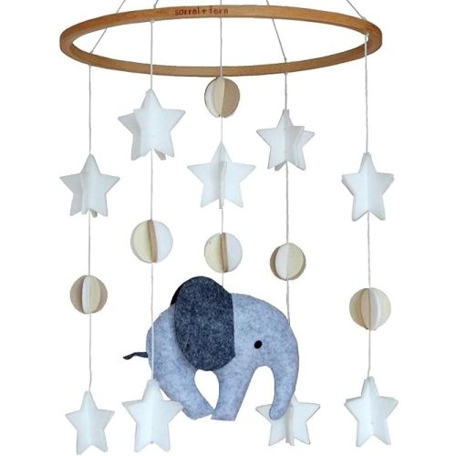 Baby Crib Mobile – Wooden Hanging Nursery Baby Mobile for Crib, Nursery Decor for Boys & Girls, Perfect Shower Gift (Scandinavian Elephant) Also Fits Bassinets, Sorrel + Fern