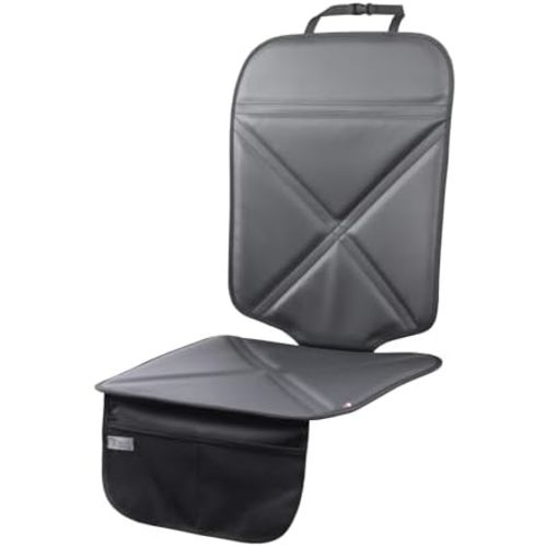 Car Seat Protector Leather Waterproof Child Safety Seat Protector Cover with Thick Pad and 2 Large Pockets Durable Kick Mat for All Auto Seat (Black)