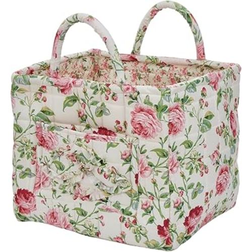 Boho Fabric Storage Basket, Large Capacity Laundry Basket, 12.2'' x 10.23'' x 10.23'' Collapsible Laundry Hamper with Easy Carry Handles (C Multi-Color 2, L)