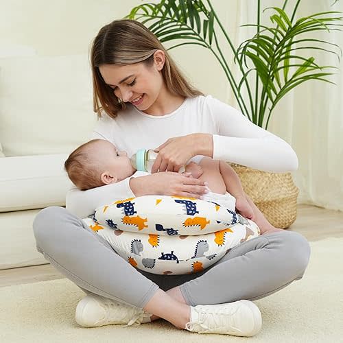 Nursing Pillow, Security Fence Baby Nursing Pillow for Bottle Feeding, Removable Cotton Cover, Plus Size Breastfeeding Pillows for Ergonomic Support for Mom and Baby (Dinosaurs)