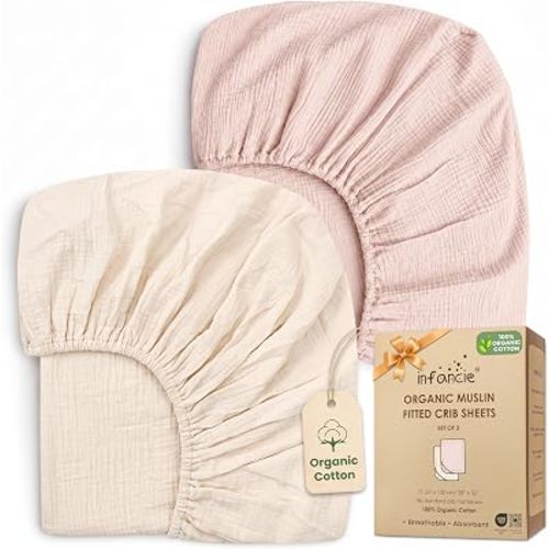 100% Organic Cotton 2 PK Baby Muslin Crib Sheets Unisex 28x52 in
