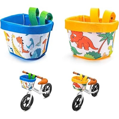 2PCS Kids Bike Basket Front, Cute Bike Handlebar Bag Scooter Basket Bag with Adjustable Straps Fit Most Toddlers Bike, Balance Bikes and Scooter