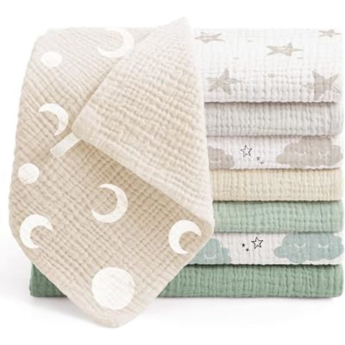 Bearmoss Muslin Burp Cloths 100% Cotton Cloths Baby Burp Cloths Muslin Washcloths Ultra-Absorbent Soft Baby Face Towel Burping Clothes for Newborn Burp Cloths Baby Boys and Girls 20"x10" (GrayGreen)
