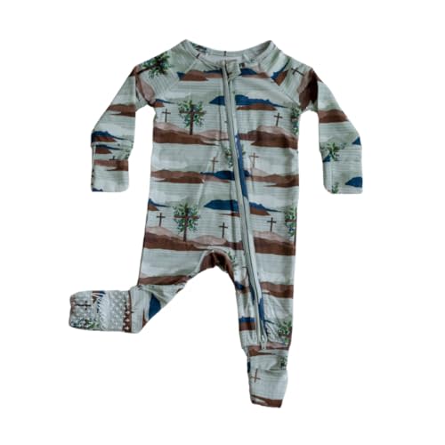 Tiny Revival Baby Zipper Pajamas Sleepers–Hypoallergenic, Newborn to Toddler, Tencel Modal, Soft–Bible Clothing (US, Age, 0 Months, Risen Cross)