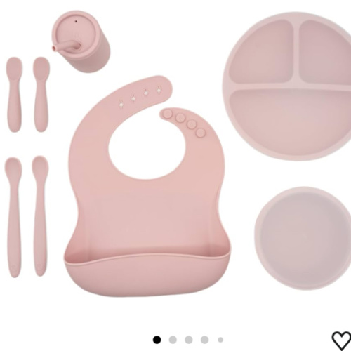 WeeSprout Baby Led Weaning Bundle, Silicone Suction Bowl, Spoons, Bib & Cup, Develops Self Feeding Skills, Dishwasher Safe (Purple)