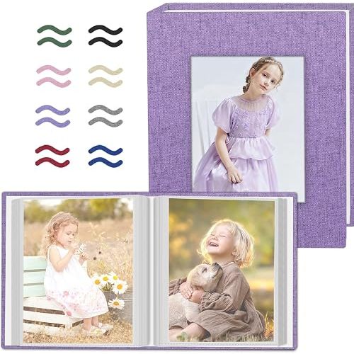 Popotop 2 Pack Photo Album 5x7 Pictures, Small Linen Slip-in Photo Albums Book for 80 Photos with 40 Pockets, Birthday Gifts for Women Mom Family Baby