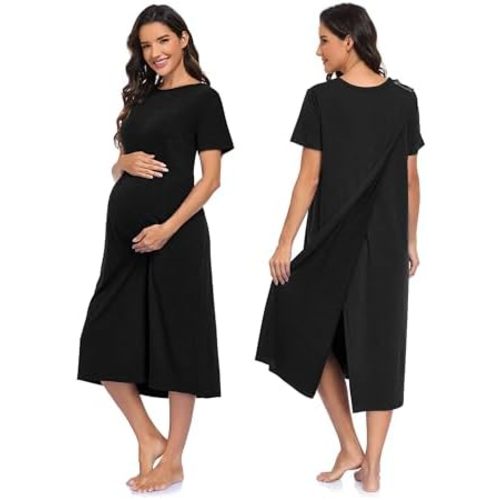 Open Back Hospital Gowns for Women Post Surgery Dress Tear Away Snap Button Adaptive Nursing Nightgown Maternity Robe