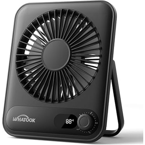 WHATOOK Small Desk Fan Personal Fans: 5000mah 25 Hours Battery Office Quiet Mini Desktop Fan Portable Rechargeable Travel Essentials (Black, 5000 mAh)