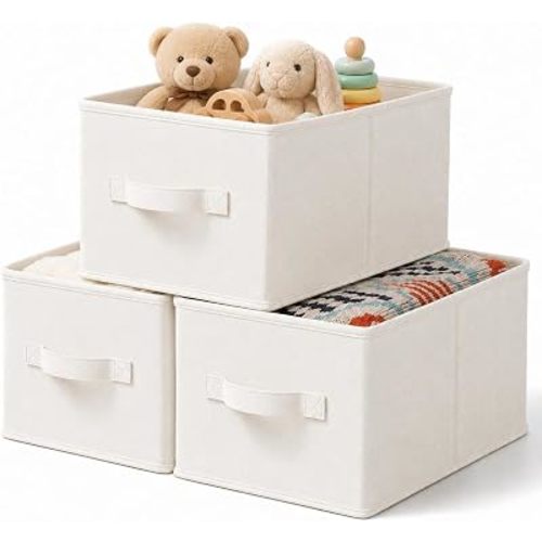 3-Pack Closet Storage Bins, Foldable Fabric Storage Baskets, Beige