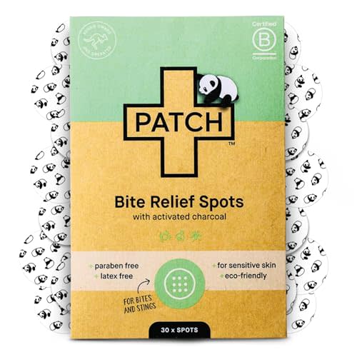 Patch Bite Relief Spots, cute panda designed bamboo bandage dot with activated charcoal, great for sensitive skin, hypoallergenic, 30 pack