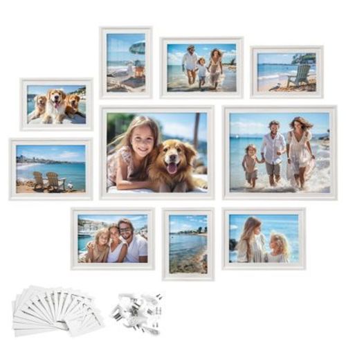 Picture Frames with 16 Mats, Set of 10 Collage Photo Frames, Two 8x10, Four 5x7, Four 4x6 Frames