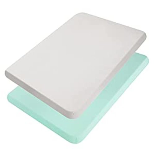 TILLYOU 2 Pack Mini Crib Fitted Sheets, Stretchy Soft Jersey Knit Portable Mini Pack n Play Playard, Playpen Bedding Sheet for Baby, Light Green & Light Gray : Baby