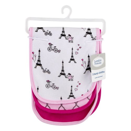 Luvable Friends Baby Boy and Girl Burp Cloths, 3-Pack - Pink