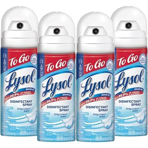 Lysol To Go - Aerosol desinfectante, lino crujiente, tamaño de viaje, 1.5 onzas (paquete de 4)
