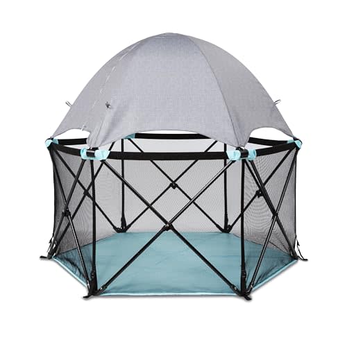 Summer Infant Pop ‘N Play Deluxe Ultimate Playard, Aqua Splash - Full Coverage Indoor/Outdoor Portable Play Pen with Fast, Easy and Compact Fold