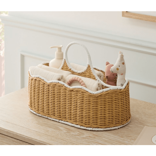 Scallop Rattan Diaper Caddy