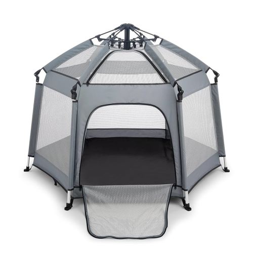 Indoor & Outdoor Baby Playpen with Canopy | Baby Beach Tent, Foldable, Lightweight, Travel Bag, & Mosquito Net | Pop Up Pack and Play Tent [Grey]