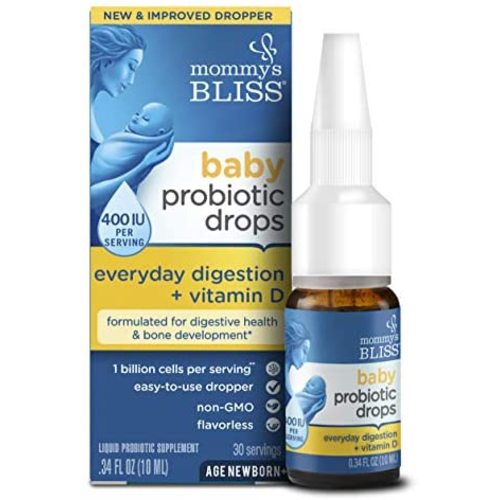 Mommy's Bliss Baby Probiotic Drops + Vitamin D - Gas, Constipation, Colic Symptom Relief - Newborns and Up - Natural, Flavorless, Unflavored, 0.34 Fl Oz (BAB05563)