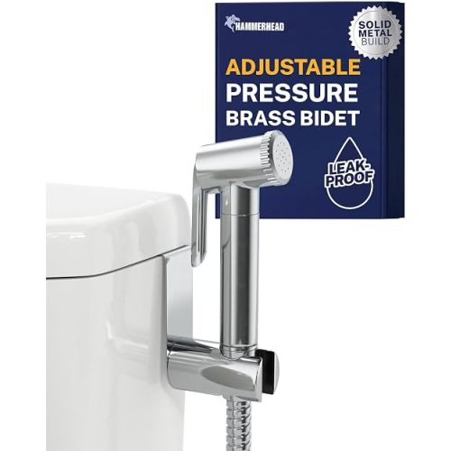 HammerHead Showers Solid Metal Adjustable Pressure Handheld Bidet Sprayer for Toilet, Handheld Bidet Attachment with 47-Inch Hose and Leak-Proof T-Valve, Jet Spray for Toilet, Muslim Shower, Chrome