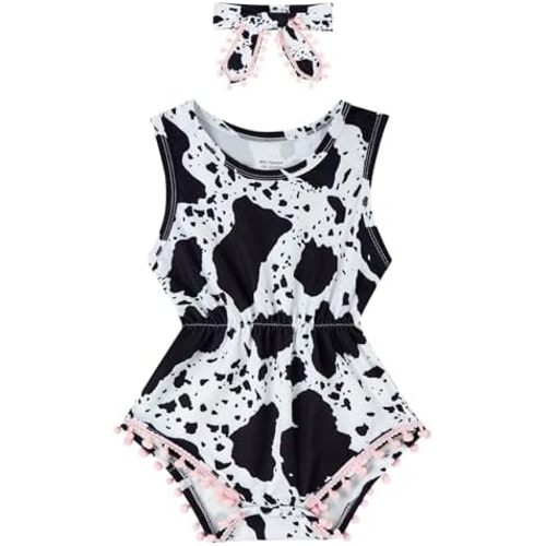 UNICOMIDEA 0-24 Months Baby Girl Romper with Headband 3D Printed Sleeveless Infant Summer Outfits