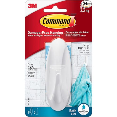 Command Large Designer Bath Hook, 1-Hook with Water-Resistant Strips, Great for Bathroom Organization