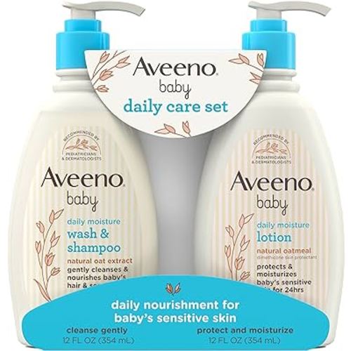 Aveeno Baby Daily Care Gift Set with Natural Oat Extract & Oatmeal, Contains Daily Moisturizing Body Lotion & Gentle 2-in-1 Baby Bath Wash & Shampoo, Hypoallergenic & Paraben-Free, 2 Items